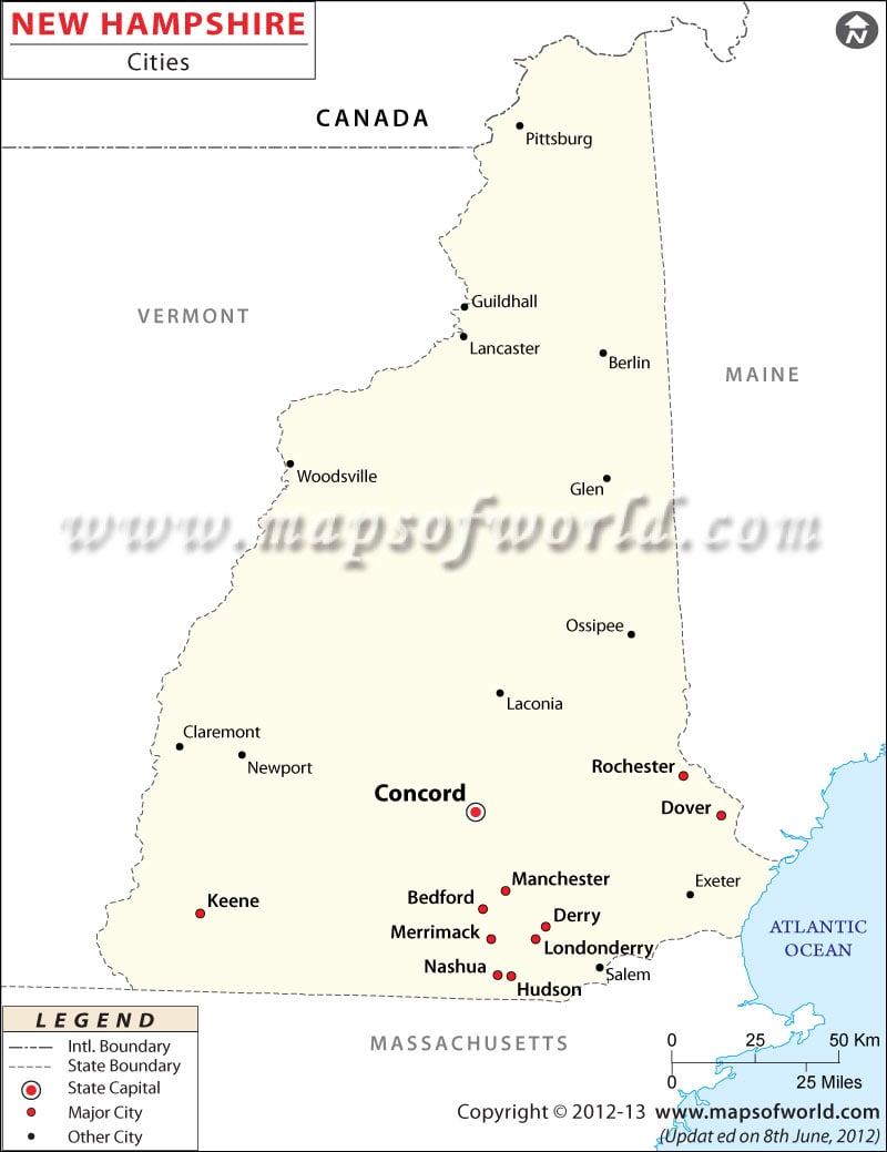 Cities In New Hampshire New Hampshire Cities Map
