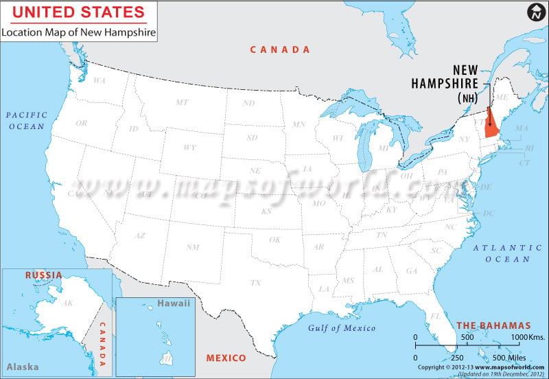 Map of USA Depicting Location of New Hampshire