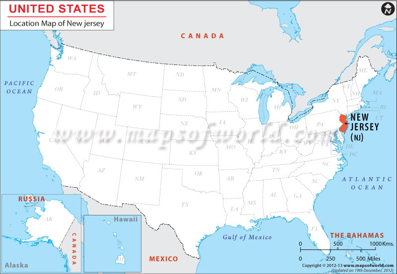 Map of USA Depicting Location of New Jersey