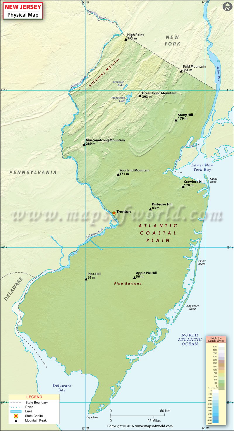 Physical Map Of New Jersey New Jersey Physical Map