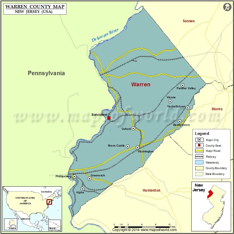 Warren County Map, New Jersey