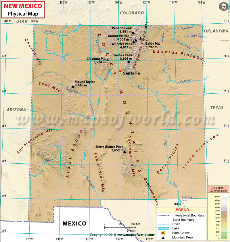 Physical Map Of New Mexico New Mexico Physical Map