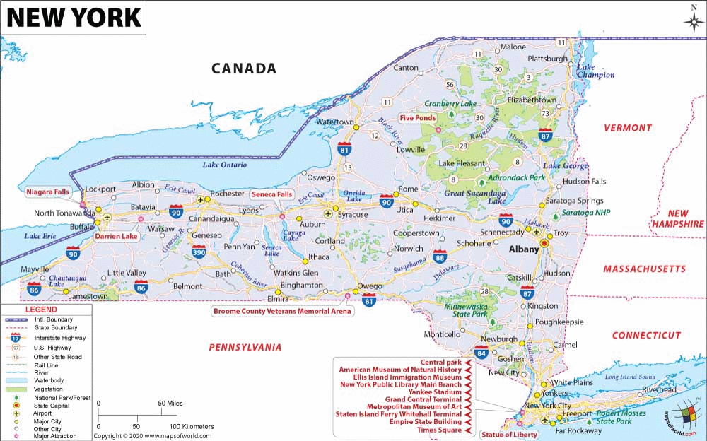 New York State Map, Map of New York State of United States