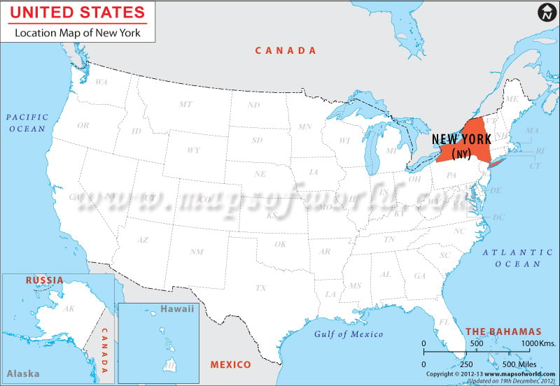 Map of USA Depicting Location of New York