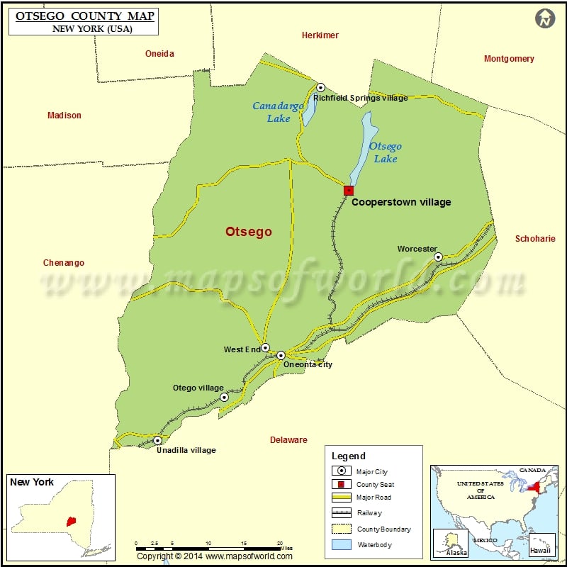 Otsego County Map, NY