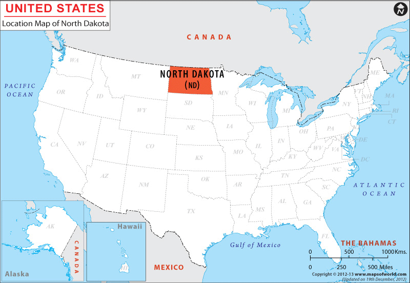 Map of USA Depicting Location of North Dakota
