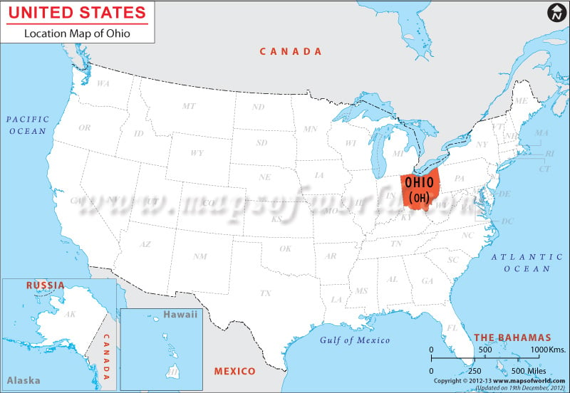 Map of USA Depicting Location of Ohio