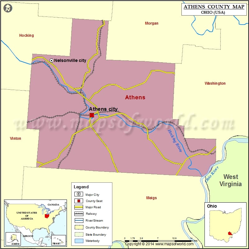 Athens County Map, Ohio