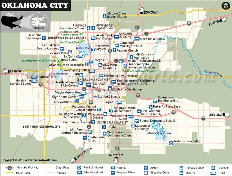 Map of Oklahoma City the Capital of Oklahoma State