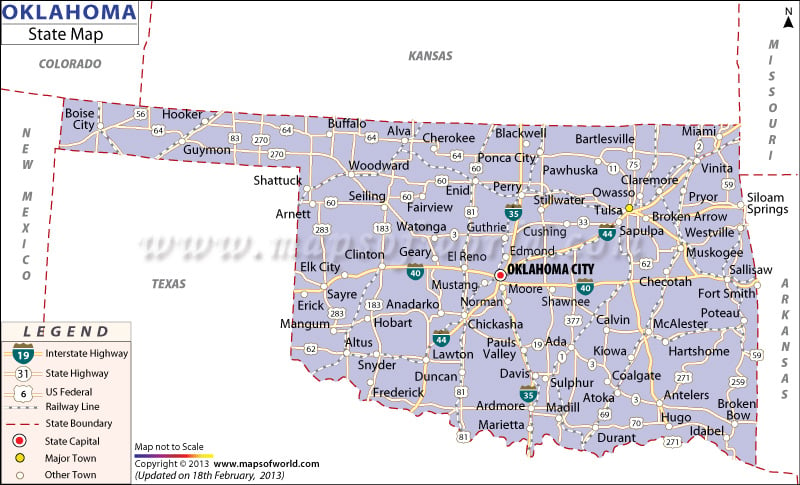 Oklahoma State Map State Map Of Oklahoma