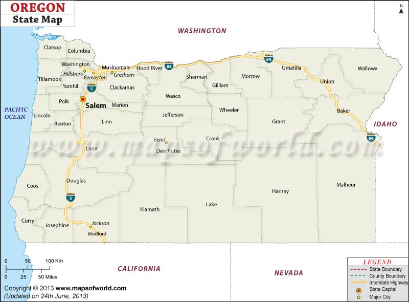 Oregon State Map Map Of Oregon State