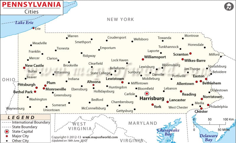 Cities In Pennsylvania Pennsylvania Cities Map