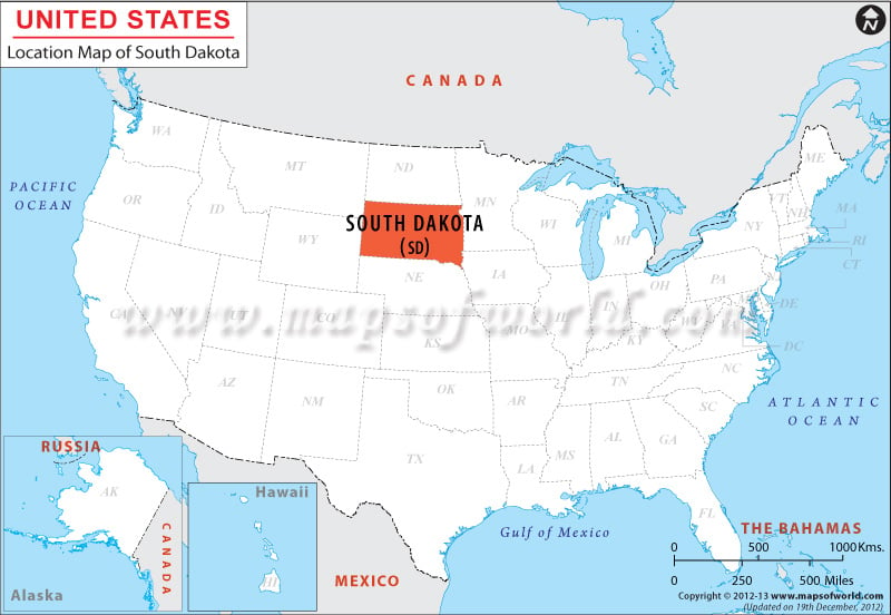 Map of USA Depicting Location of South Dakota