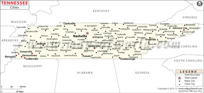 Cities In Tennessee Tennessee Cities Map