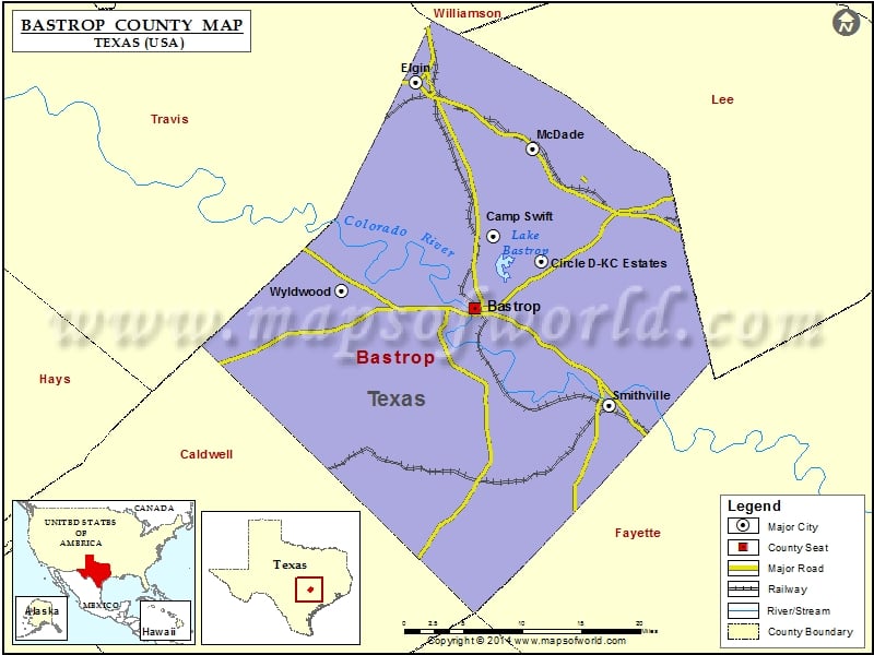 Bastrop County Map, Texas