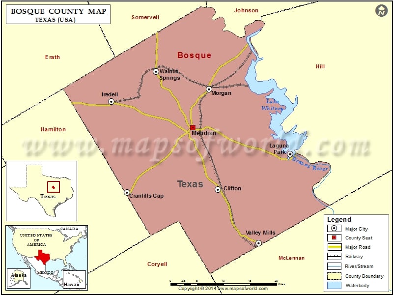 Bosque County Map, Texas