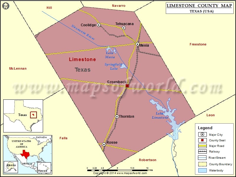 Limestone County Map, Texas