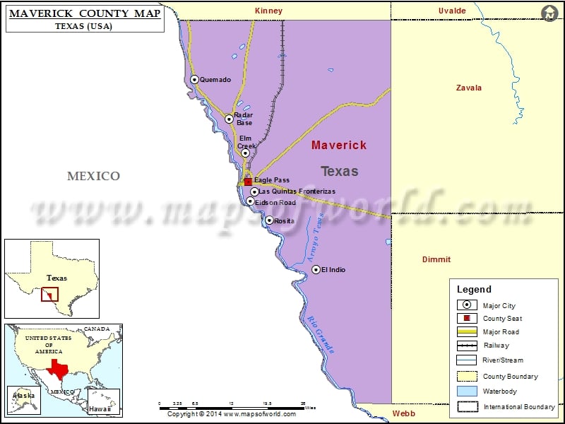 Maverick County Map, Texas