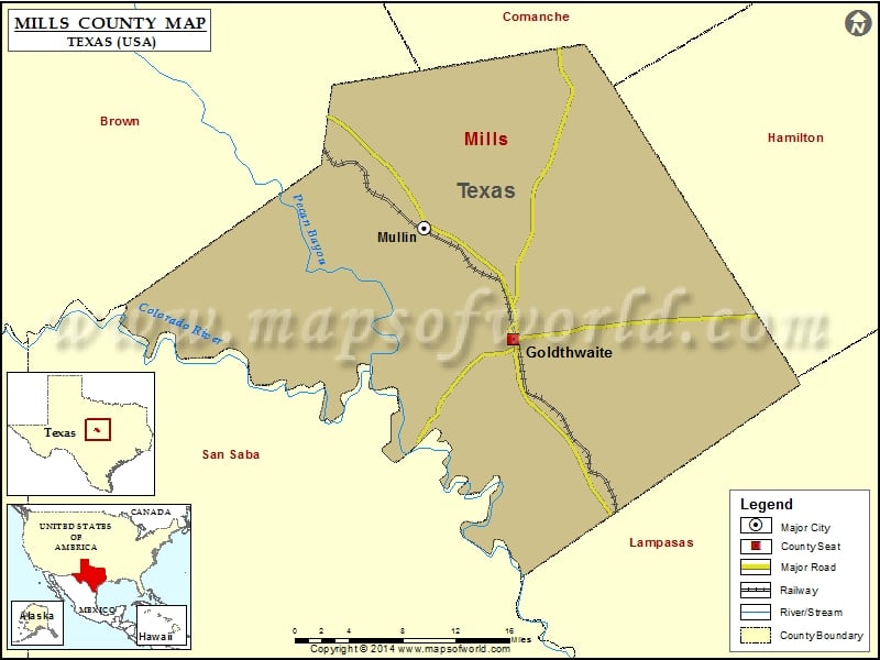 Mills County Map, Texas