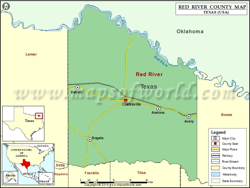 Red River County Map, Texas