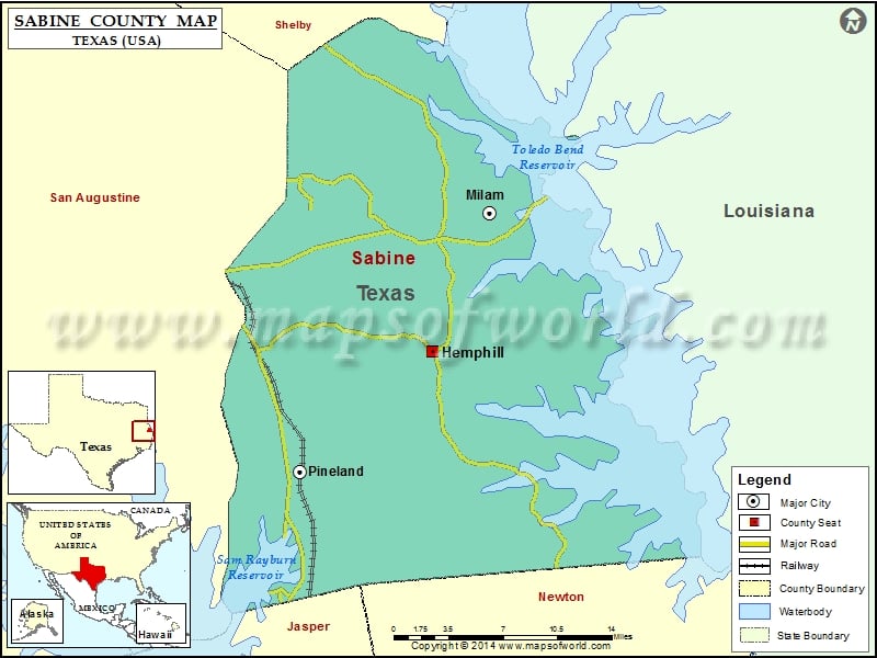 Sabine County Map, Texas
