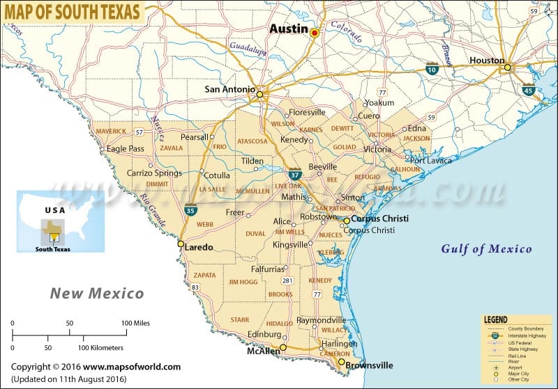 Map of South Texas with Cities and Counties, South Texas Map