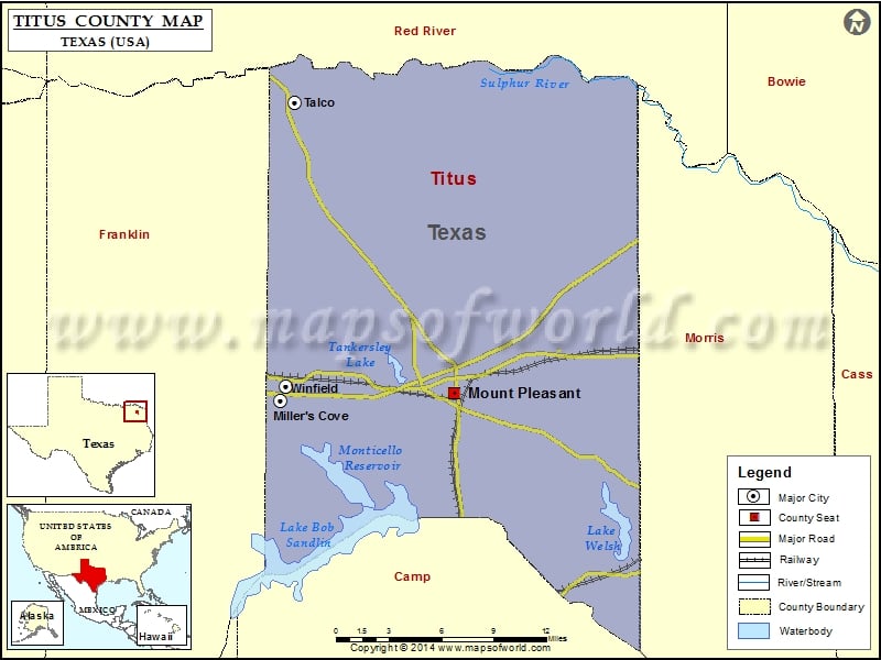 Titus County Map, Texas