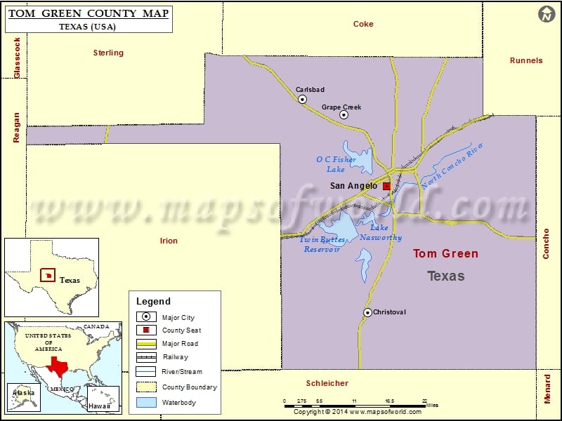 Tom Green County Map, Texas