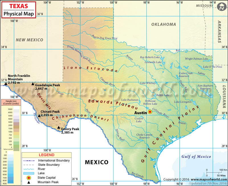 Physical Map of Texas