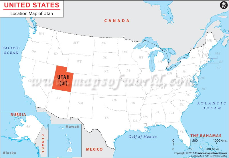 Map of USA Depicting Location of Utah