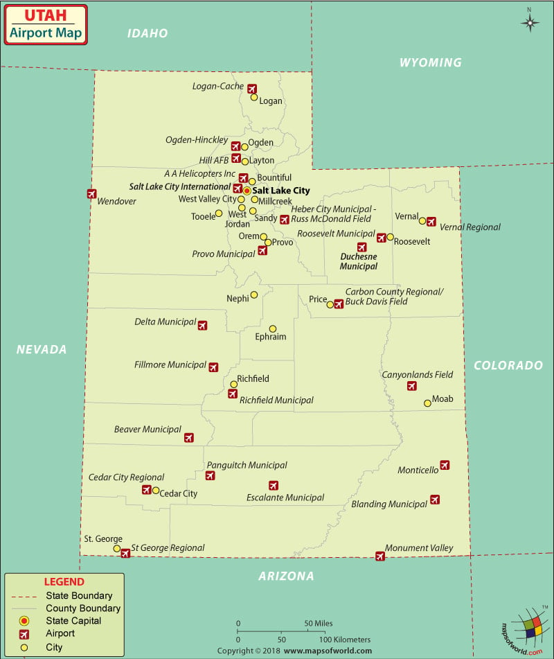 Airports In Utah Utah Airports Map