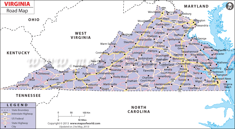 Virginia Road Map Road Map Of Virginia