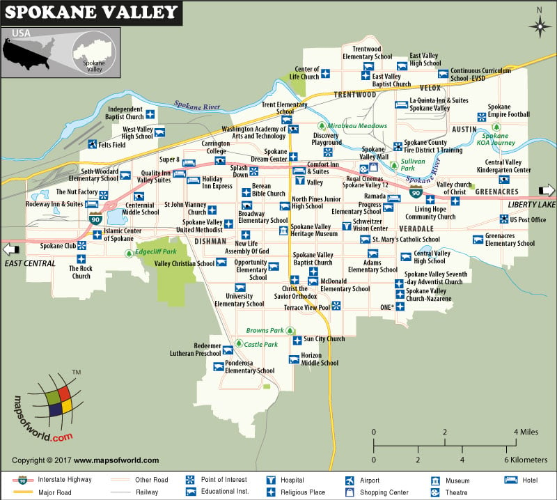 Spokane Valley City Map Washington Spokane Valley Map