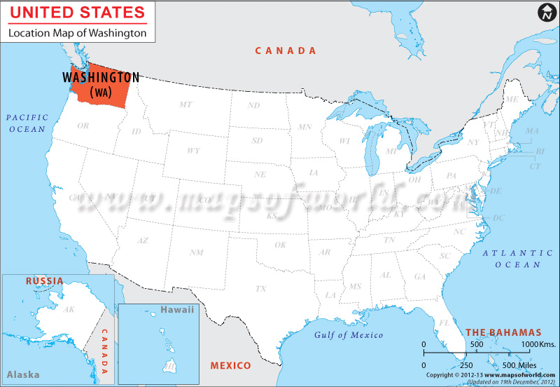 Map of USA Depicting Location of Washington