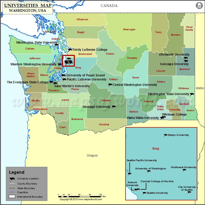List Of Universities In Washington Map Of Washington Universities