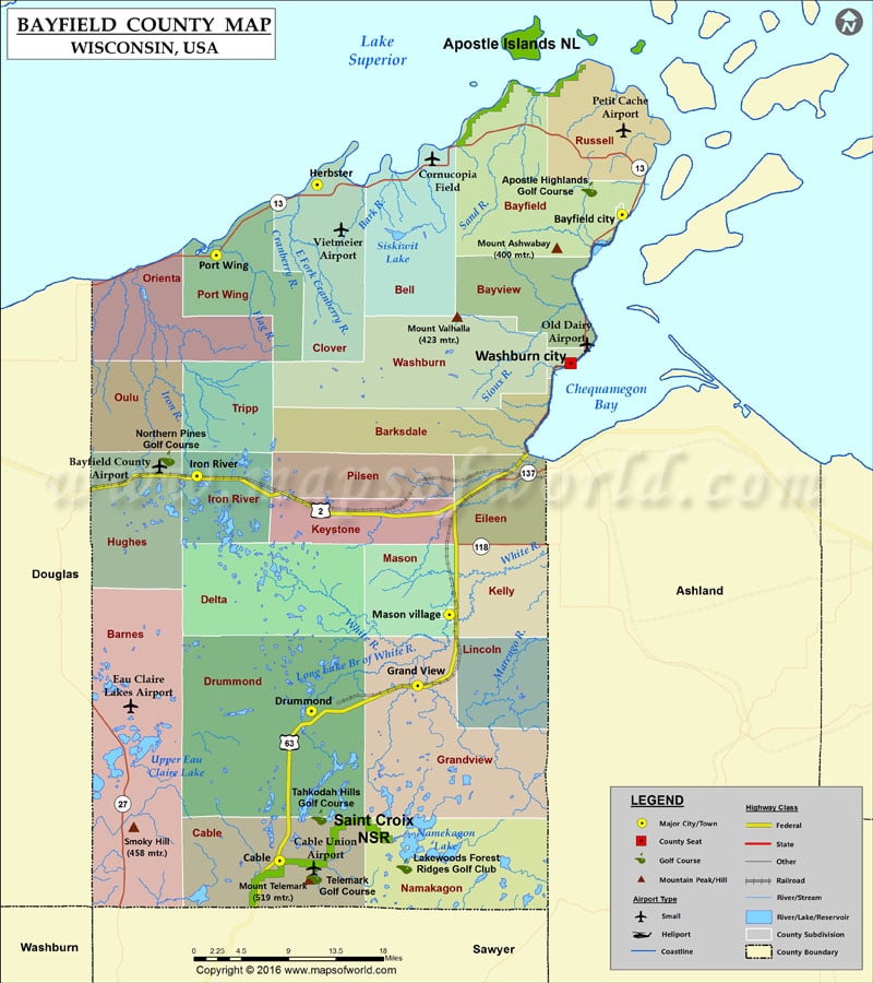 Bayfield County Map Wisconsin