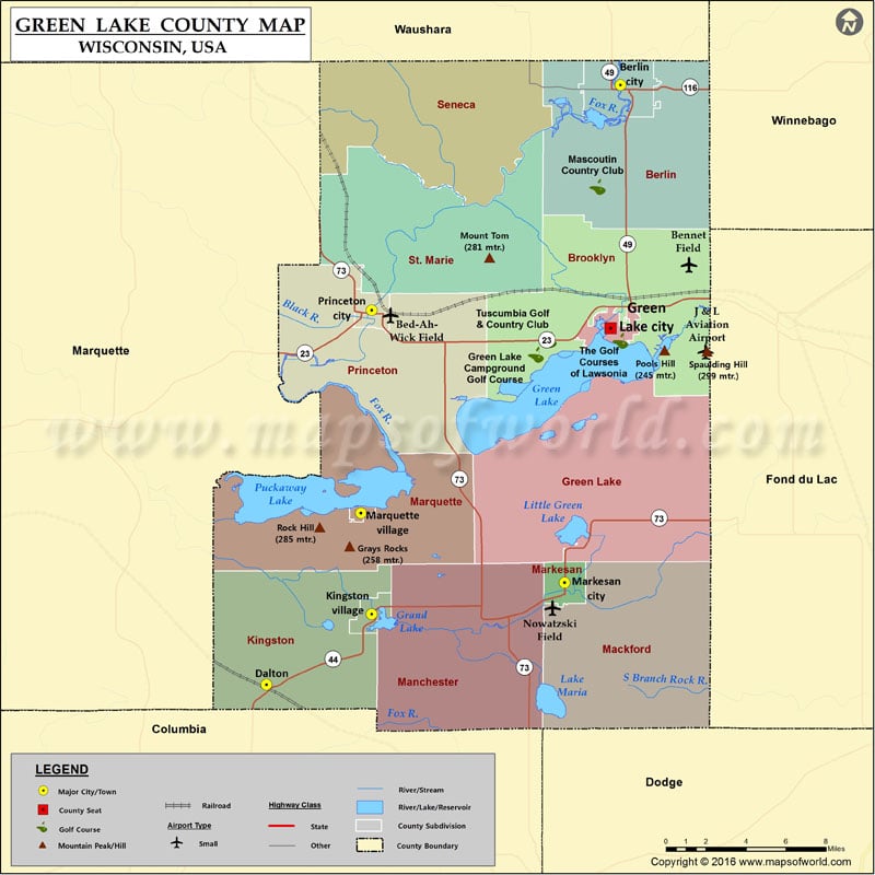 Green Lake County Map for free download