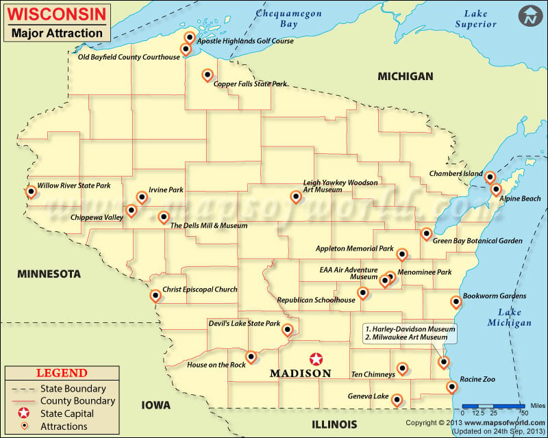 Travel Attractions In Wisconsin Wisconsin Travel Map
