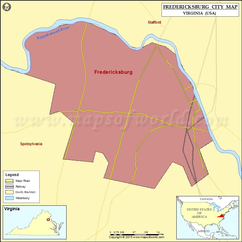 Fredericksburg city County Map, Virginia