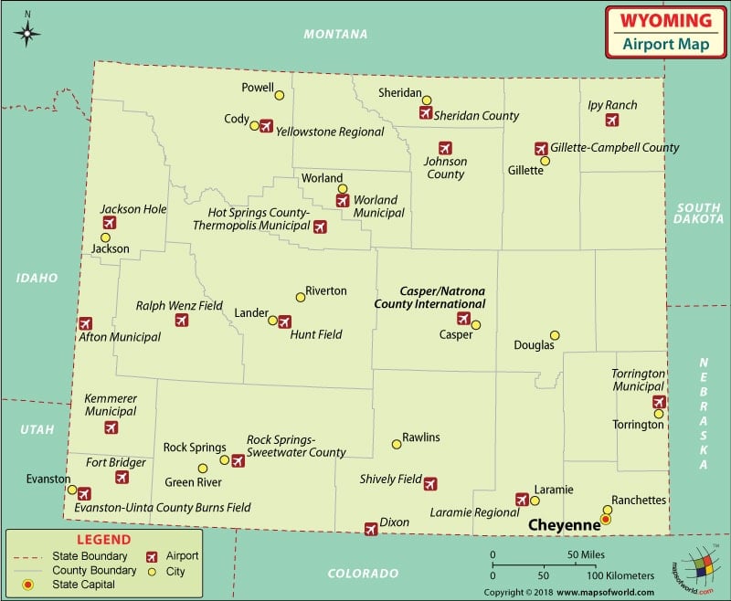 Airports In Wyoming Wyoming Airports Map
