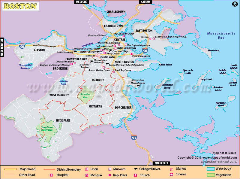 Boston City Map Map Of Boston City Ma Capital Of Massachusetts