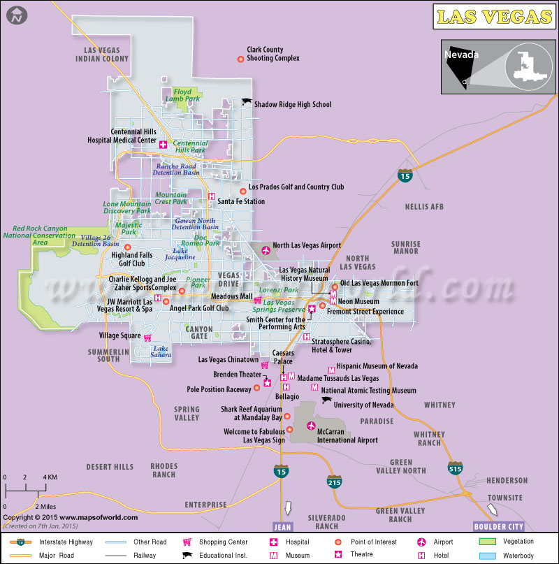 Detailed Las Vegas city strip map, Las Vegas, Nevada state, USA, Maps  of the USA