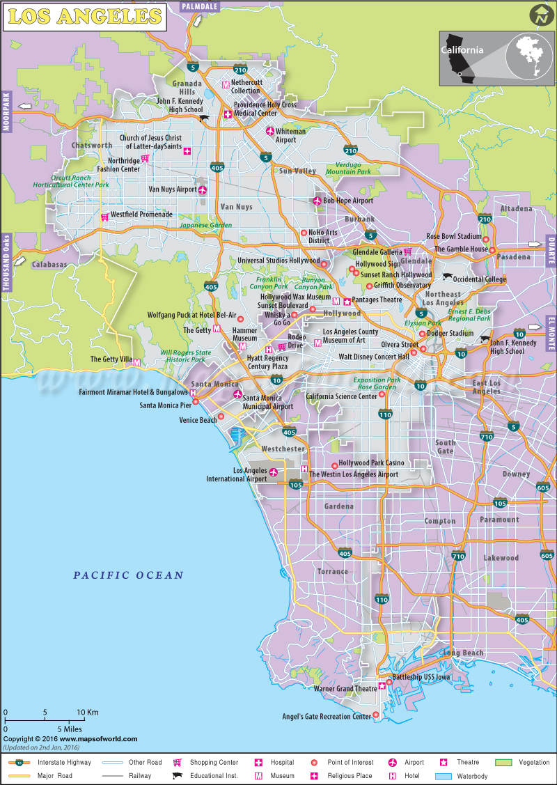 Los Angeles Map, Map of Los Angeles City, California, LA Map