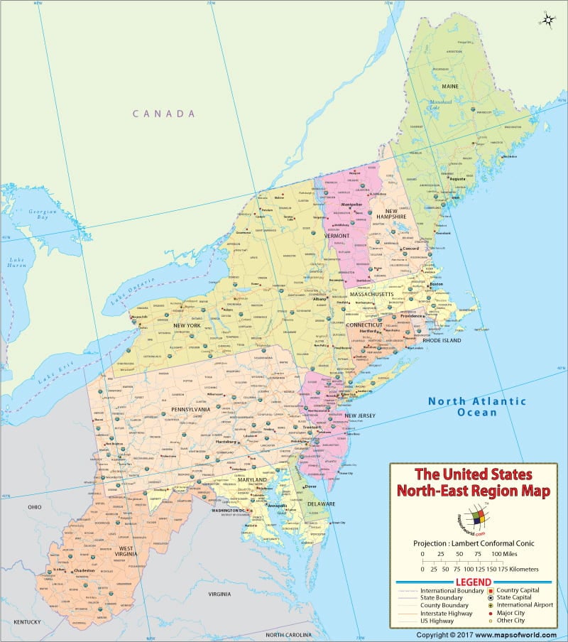 Northeast Region Map Us Map Of Northeastern States And Cities