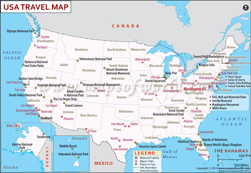 US Tourist Destinations Map