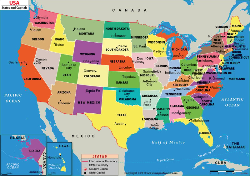US Map Showing States and Capitals