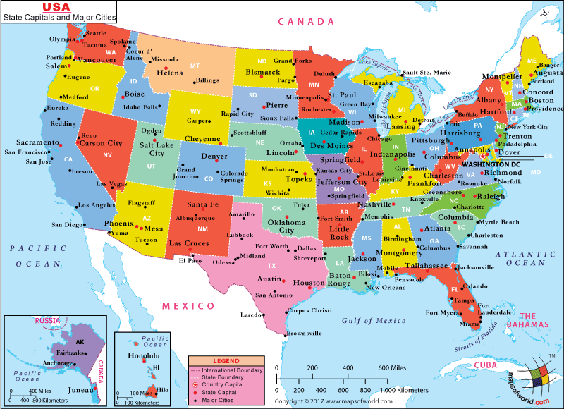 Map Of Usa Showing States And Capitals