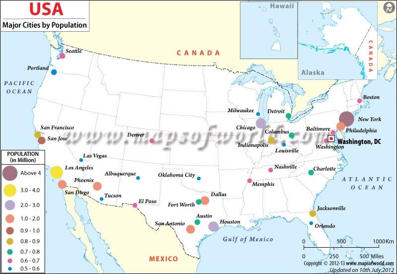 Most Populated Cities In Us Map Of Major Cities Of Usa By