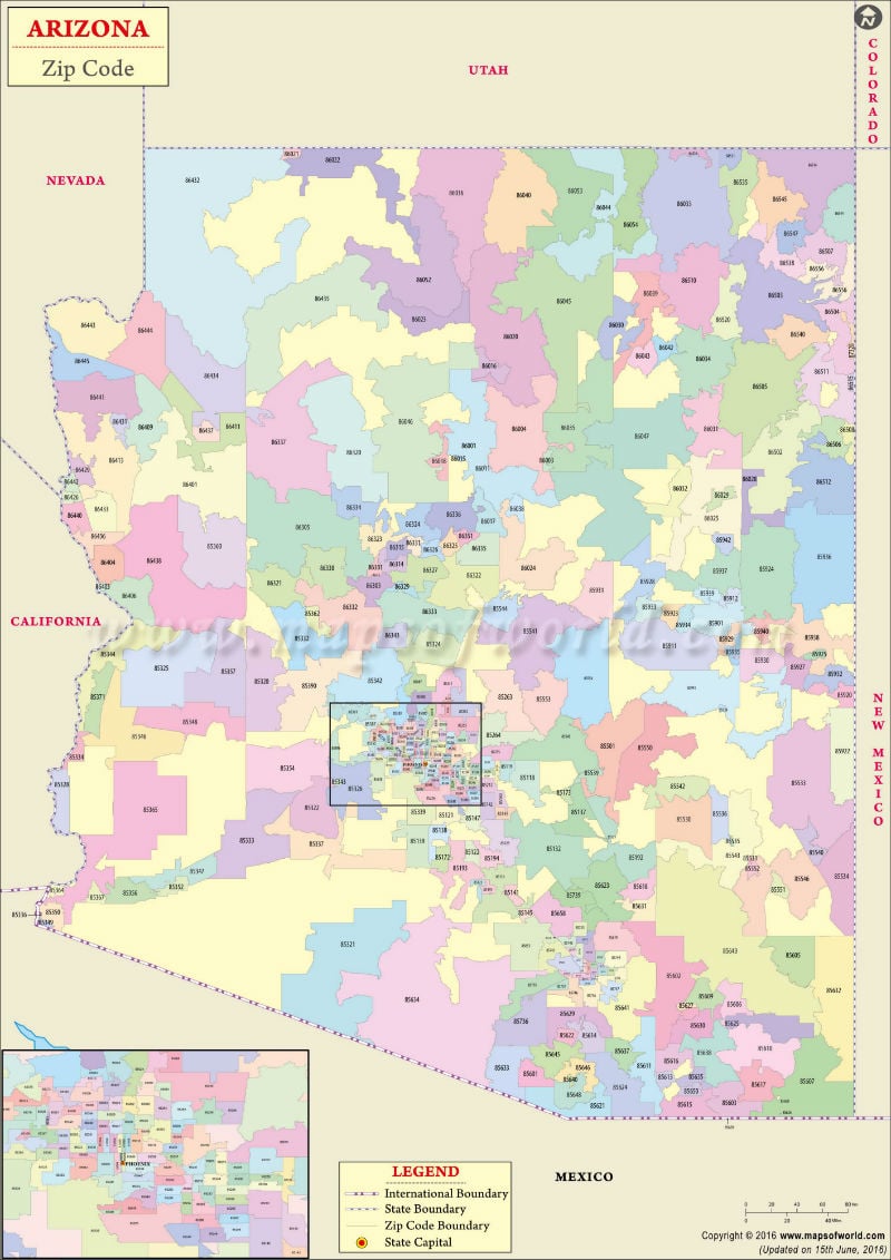 Arizona Zip Code Map Arizona Postal Code