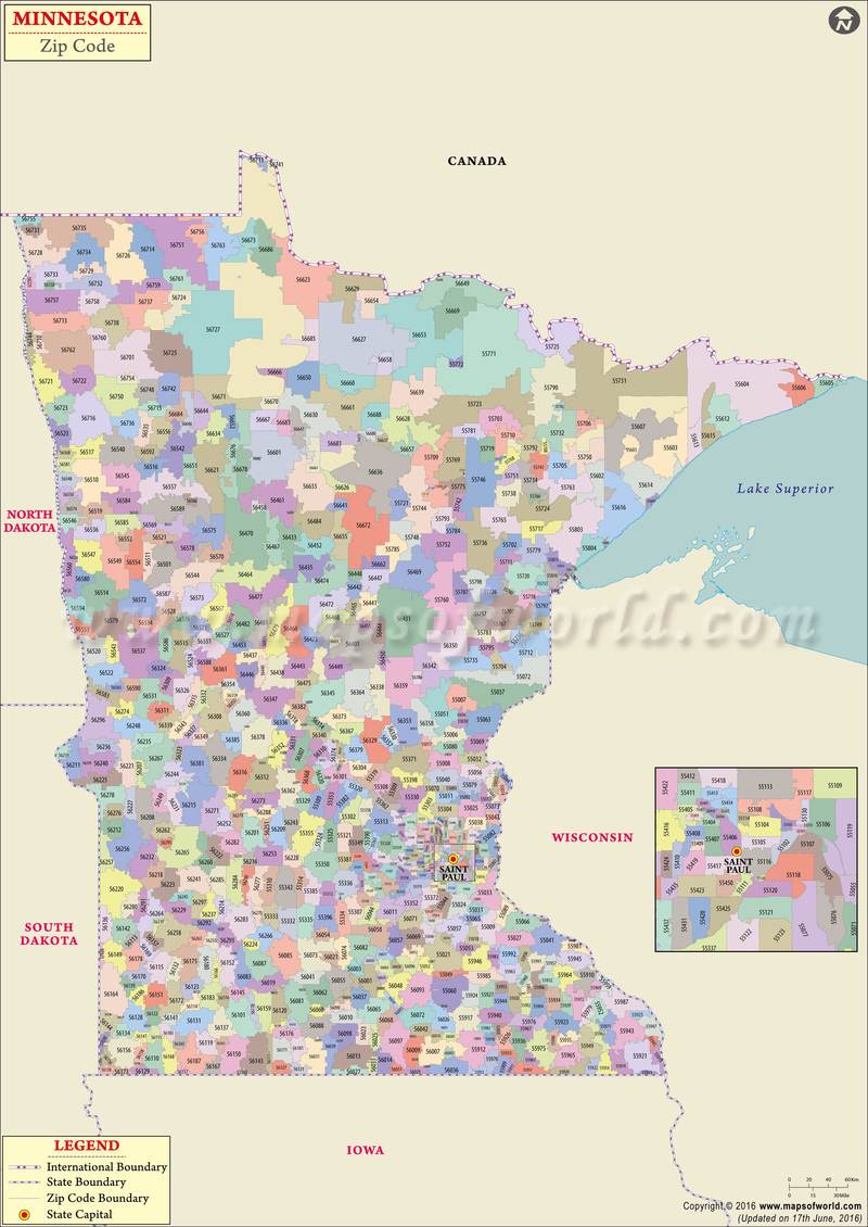 Minnesota Zip Code Map, Minnesota Postal Code